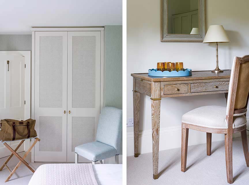 wardrobe doors and chair, wooden desk with chair
