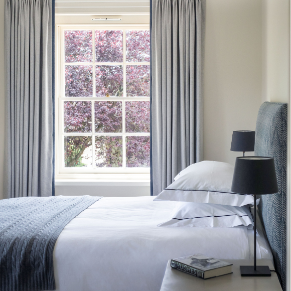 grey and white bedroom