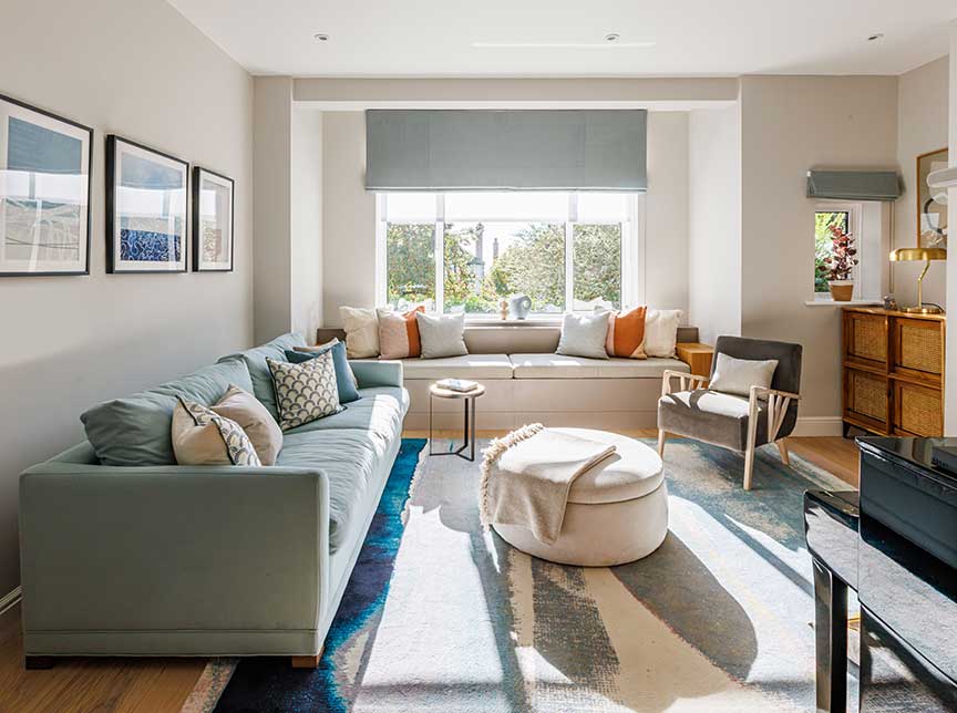 Living room with sun shining through window