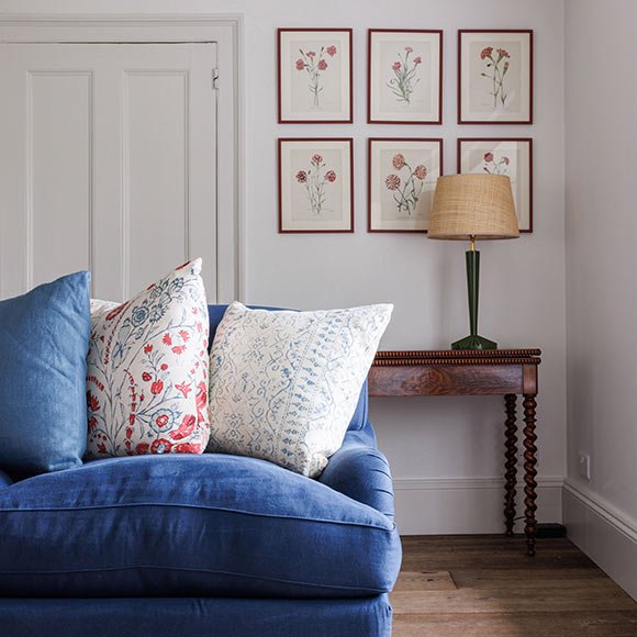 Blue sofa with cushions
