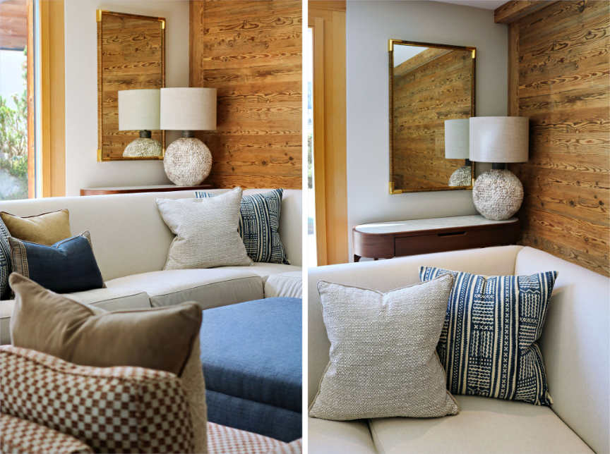 lounge area with lamp and comfy blue sofa